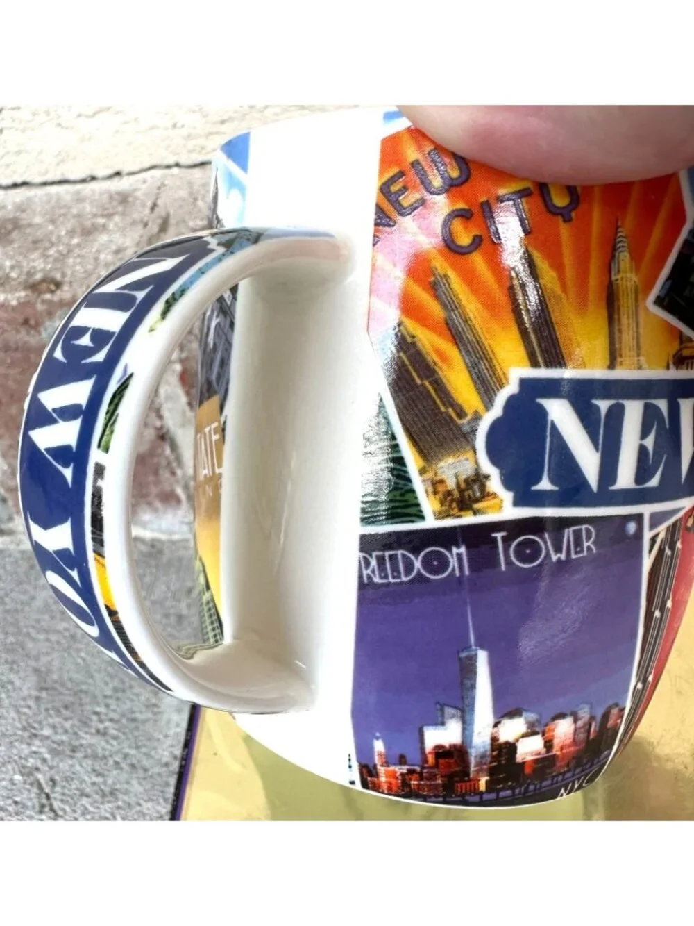 Vintage New York Coffee Cup Mug Postcard Factories NYC Freedom Tower Broadway